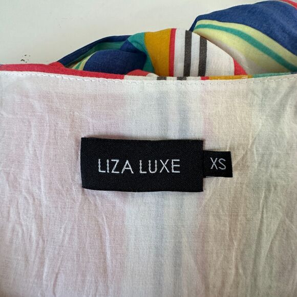 Modcloth Liza Luxe Multi-Color Stripe VNeck Sleeveless Tie Wrap Midi Dress XS - Picture 6 of 14